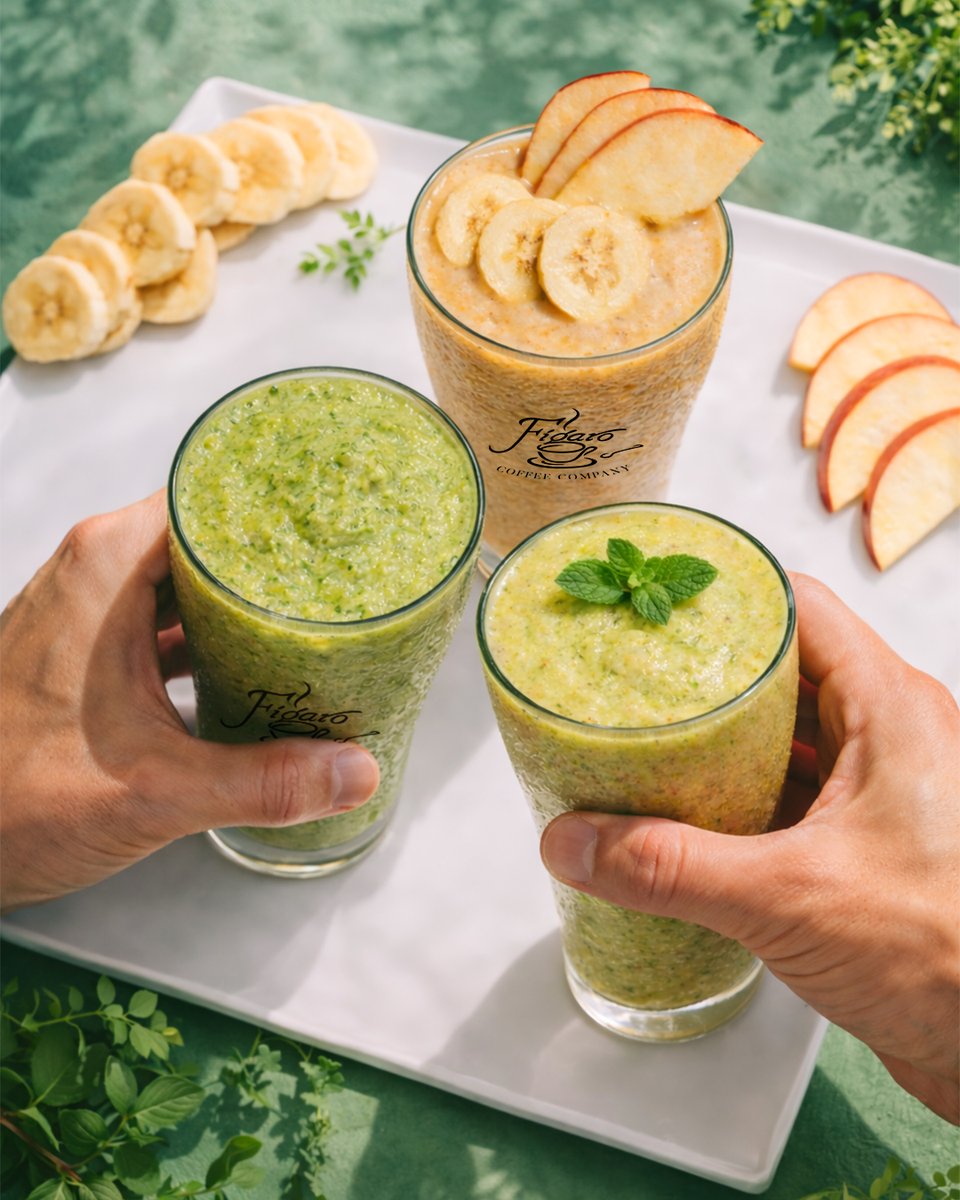 figarocoffeeHQ's tweet photo. Tropical Sunset, Beachside Calm, and San Francisco, each blended with fresh fruits and ingredients. Enjoy this healthy series at Figaro.

#FigaroCoffee #BrewingStoriesSince1993 #HealthySmoothies #FigaroMoments https://t.co/k8LZjmwyXZ