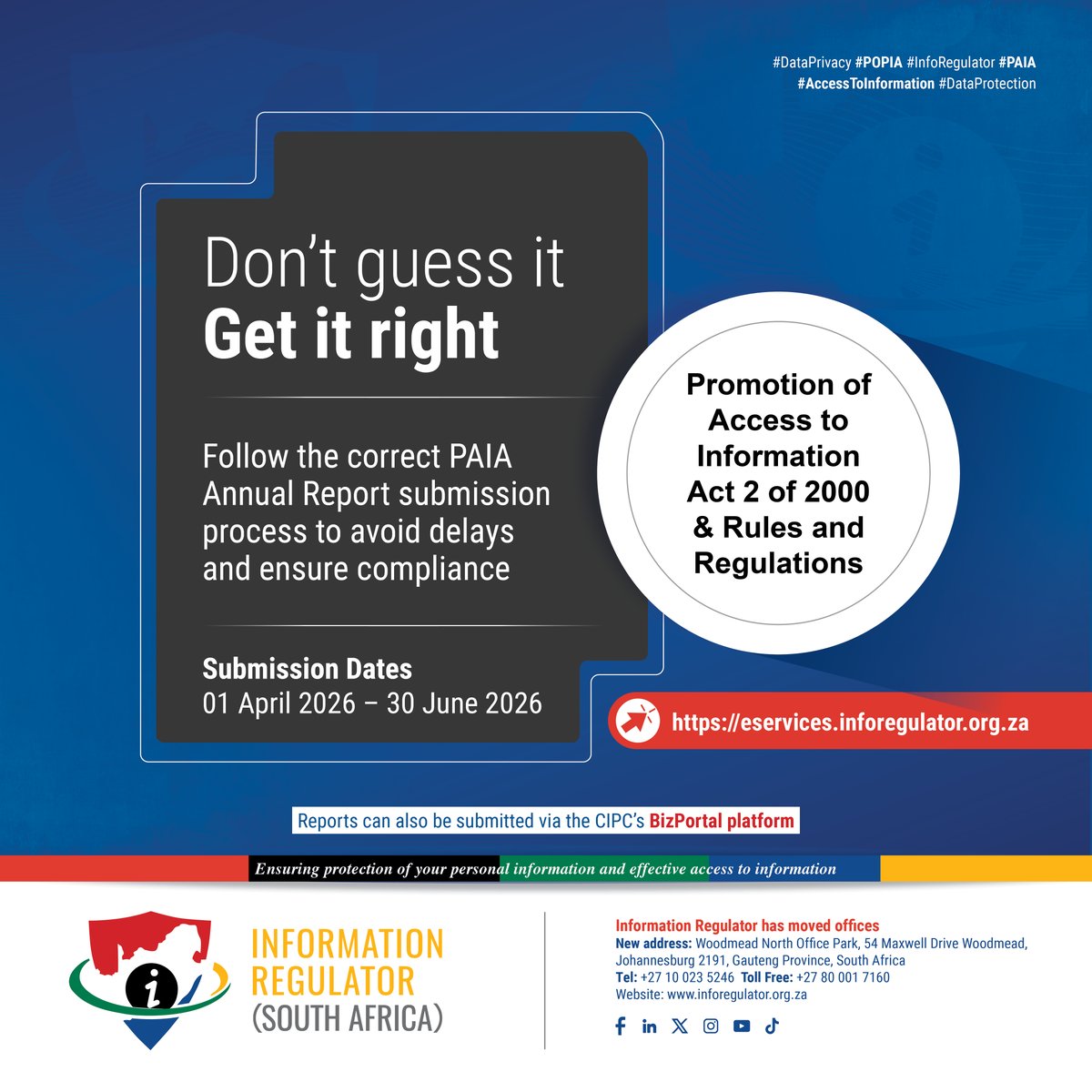 InforegulatorSA's tweet photo. Access the step-by-step submission guide to ensure your PAIA Annual Report is completed correctly and on time. 

View the full guidelines👇
🔗https://t.co/XJgt0i788H https://t.co/B3pcjx44B1