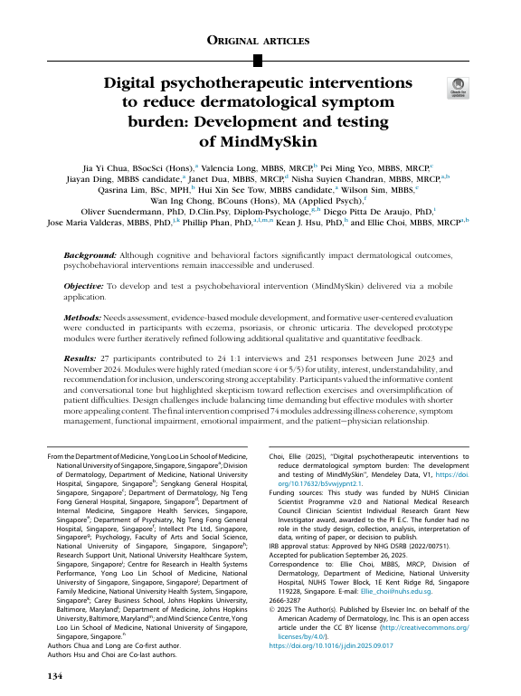 famednusg's tweet photo. 📢 New publication alert!

“Digital psychotherapeutic interventions to reduce dermatological symptom burden: Development and testing of MindMySkin,” published in JAAD International.

Featuring Prof @josemvalderas https://t.co/3GEWIA8YAb