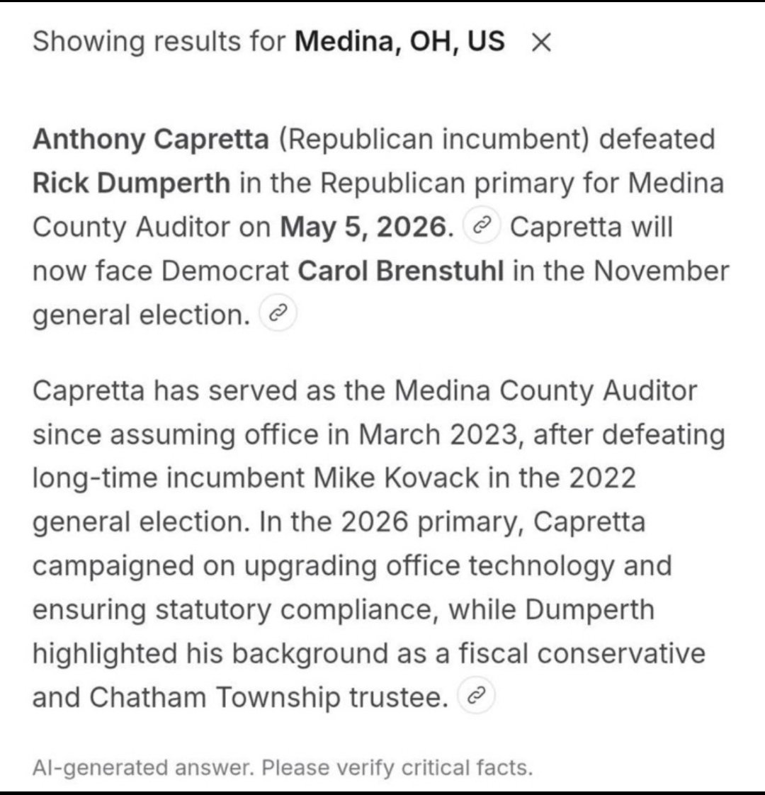 AaronONU's tweet photo. Fact check: WRONG. Great night for the people of Medina County and sanity. https://t.co/chaRKkC1yC