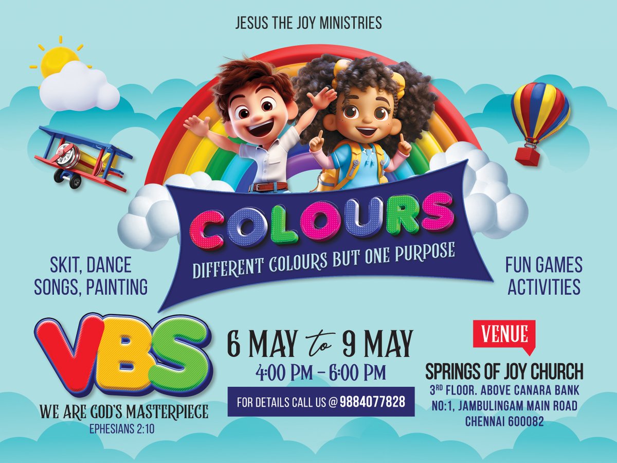 INBAMFM's tweet photo. SOJ VBS 2026 COLORS starts today! 

📅 Dates: 6th to 9th May
⏰ Time: 4:00 PM – 6:00 PM

Don’t forget to bring your children and encourage them to be part of this wonderful time of learning, fun, and God’s Word.

We look forward to seeing all the kids! https://t.co/jRwet5Psgo https://t.co/oYOYqhetXX