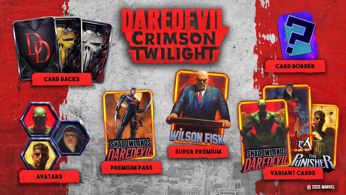 Comixfan's tweet photo. I'm giving away 2 @MARVELSNAP Daredevil: Crimson Twilight Premium Season Passes!

For a chance to win:
🚶‍♂️Follow me here on X
🚶‍♀️Follow me @ https://t.co/kDEs8gLpmt
🚶‍♂️Subscribe @ https://t.co/xZ3fC33X8U
♥Like &amp; ♻repost this post
📢Reply with the card you most want this season! https://t.co/F9hHQODsMY
