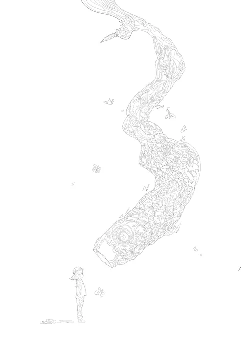 線画 → 完成 鱗にこだわりました!