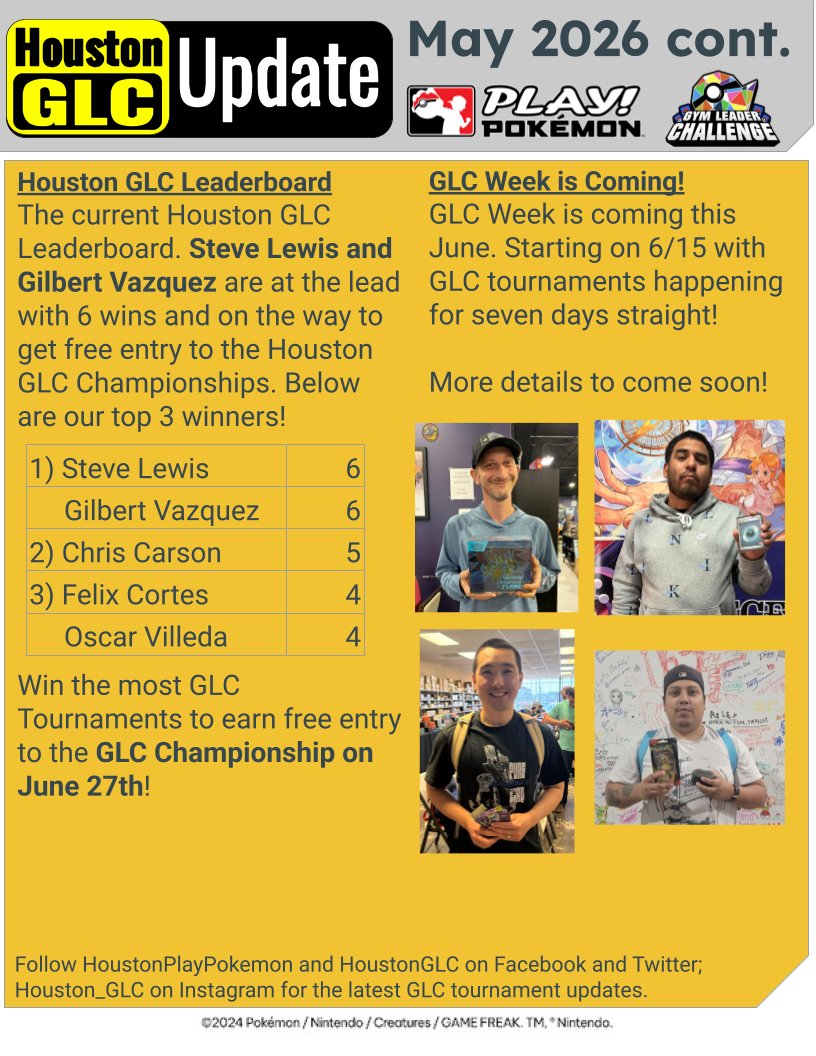 April  showers bring May battles! Here is the Houston GLC Update for May!  Check out the latest that is happening in Houston with GLC.