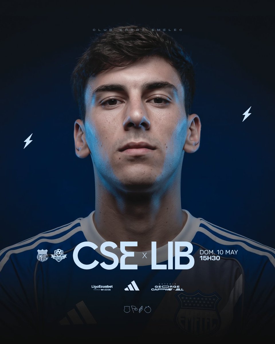 CSEmelec's tweet photo. ESTE DOMINGO NOS VEMOS EN LA CALDERA. ⚡

🆚 Libertad F.C
🏆 Liga Ecuabet conectada por Xtrim
📅 Dom. 10 de mayo
⏰ 15H30
🏟️ Estadio George Capwell

📍 Puntos de venta:
🏟️ Boleterías del estadio
🏢 Almacenes España
💻 https://t.co/vvJuPuQpfo

#VolviendoASerEmelec 🔵 https://t.co/EFDEnBe64i