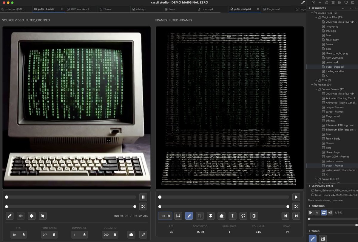 feature after feature I'm reinventing a video editor + photoshop, but for ascii art