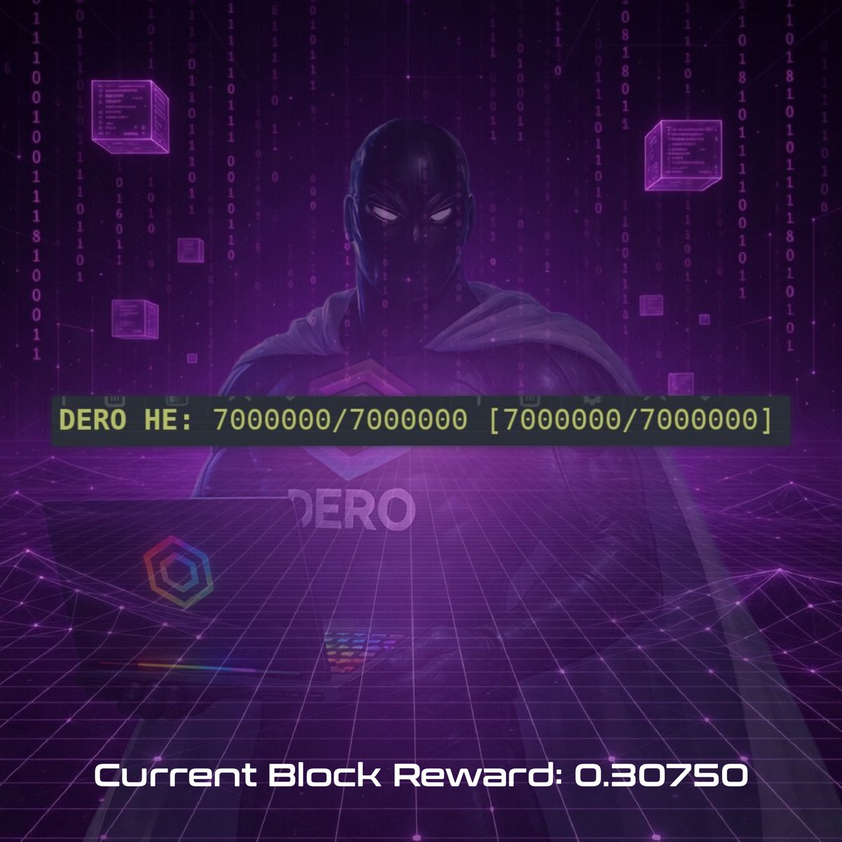 MemeTactician's tweet photo. I was there last night or should I say early this morning, watching DERO's blockchain reach the 7 millionth block. First halving is up, next one is scheduled for 2030🫡

A wise man said today: "Nobody can have privacy unless we all can have privacy." I don't see how we can achieve that with any other protocol right now.

Cheers to all the Captains out there!🟪