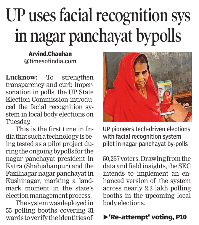 Arv_Ind_Chauhan's tweet photo. Uttar Pradesh pioneers tech-driven elections with facial recognition system pilot in nagar panchayat by-polls. https://t.co/BvHbVvMOMn