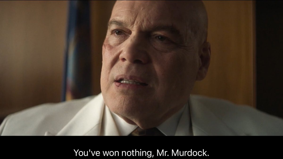 evermrdck's tweet photo. fisk seeing matt and karen hugging and kissing and saying “you’ve won nothing” meanwhile he’s most likely remembering vanessa🚬🚬
#daredevilbornagain https://t.co/5AIrCXdRza