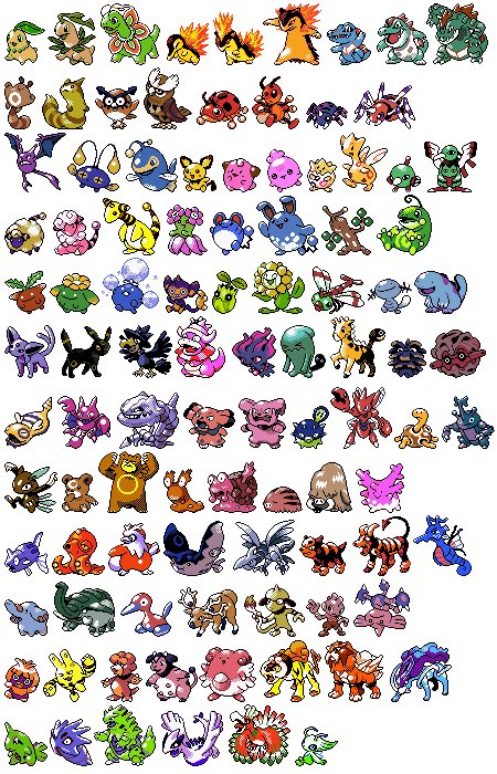 Pokémon spirites in Pokémon Silver (Nintendo Game Boy Color)