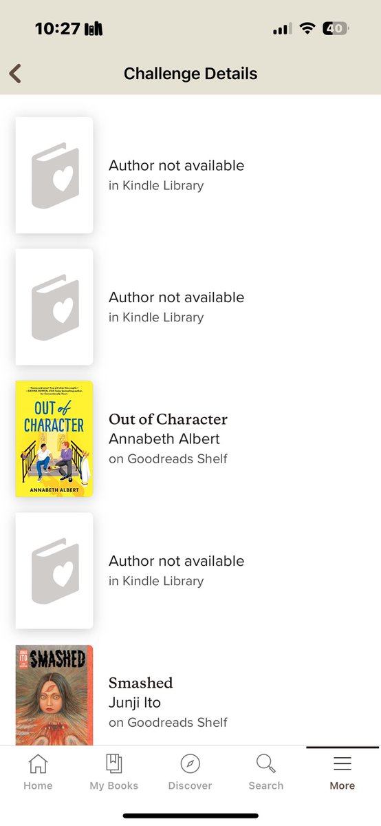 otbfall's tweet photo. i’m crying apparently goodreads is counting the ao3 fics i downloaded onto my kindle towards my reading challenge😭 https://t.co/vPiZMAuj2b