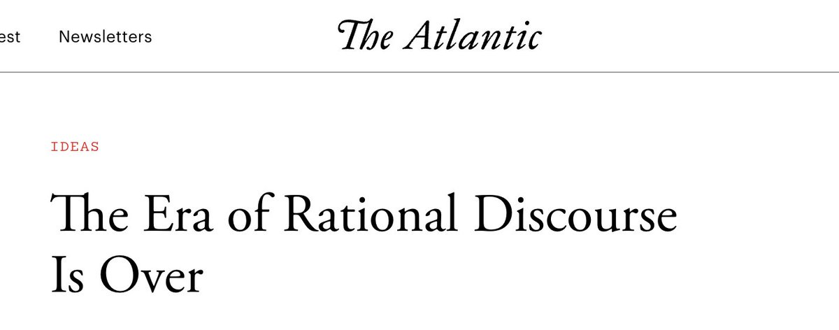 RTSG_News's tweet photo. 🇺🇸 The Atlantic declares the era of "RATIONAL DISCOURSE" is OVER.

Follow: @RTSG_News https://t.co/8L1gqD6lEd