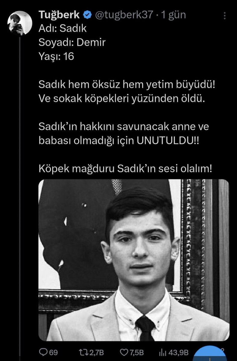 Suç Duyurusudur❗️

Bu trol hesap, yanında arkadaşları varken kalp krizi sonucu ölen, 16 yaşındaki kimsesiz gencimizin köpekler saldırdı yalan haberini, yeniden dolaşıma sokarak algı yapmaktadır.

Altında da yine malum ağ tarafından çok sayıda beğeni, RT ile etkileşim verilmiş ve
