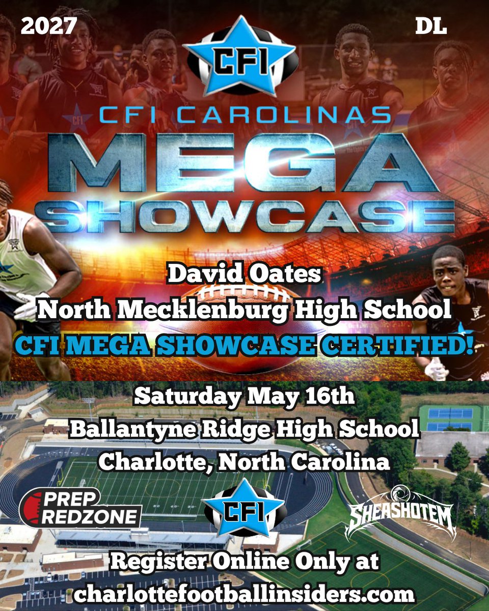 CFIShowcases's tweet photo. Saturday May 16th, come join us! Running Backs and Linebackers have open spots! Sign up at the link: https://t.co/aSAiDFZQo0 https://t.co/tOaaPT6t7F