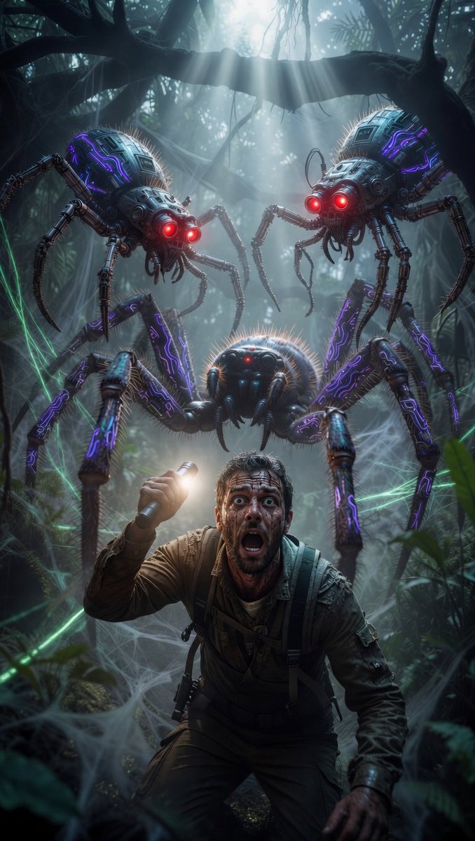 wmstoverjr's tweet photo. "WTF in the Neon Web"
Bro said “daily art challenge: spiders” and I said bet 😂
One prompt later, my adventurer is living the ultimate “WTF” moment
Cybernetic spider den hit different fr
!!!
#SpiderChallenge #AICart #SciFiHorror https://t.co/9E42BXhK8A