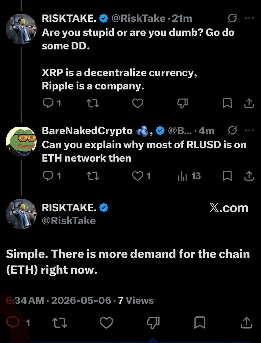Ah $XRP family 
Never change 

$XRP is a MLM that ripple uses to pay for its advertising. 
Ripple network=\ XRP network 

Lmao <a href="/RiskTake/">RISKTAKE.</a>