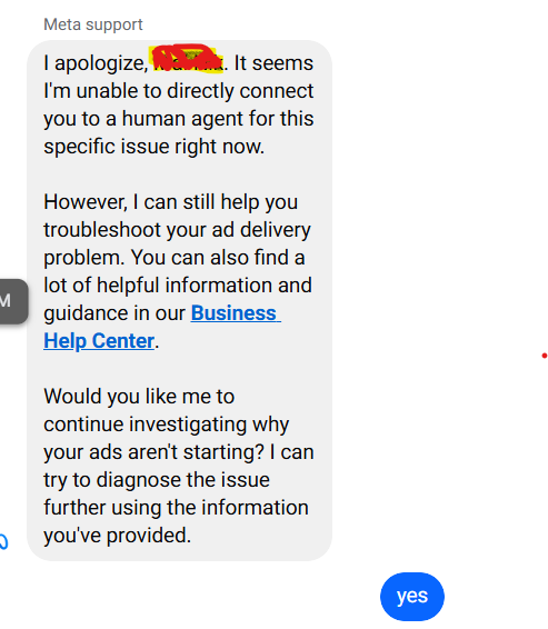 nikks_you_know's tweet photo. Meta you're support chat is really very useless, I need a human to talk and get my ads iussue solve.  @facebook @Meta https://t.co/Q663FTcBc4