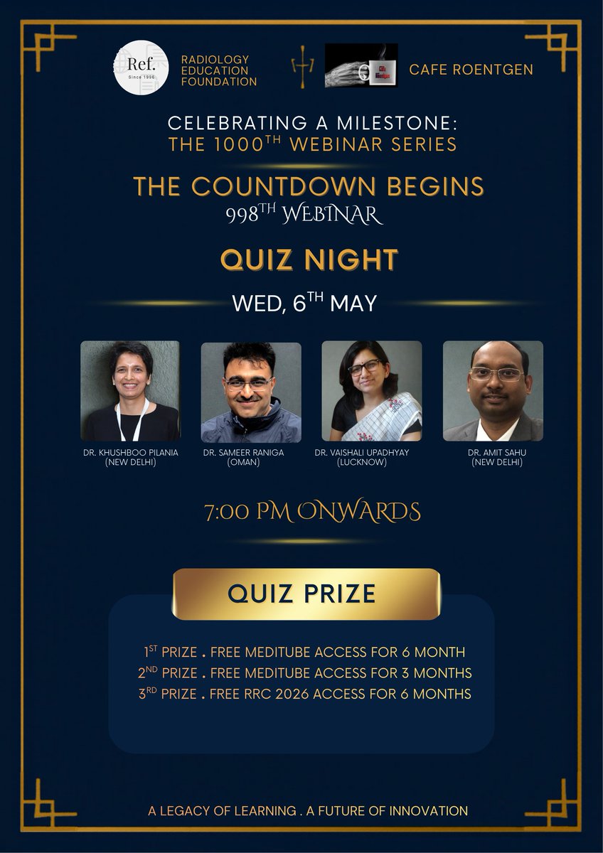 REF_INDIA's tweet photo. May 6 - Wednesday Webinar 998 | 7PM IST

We are nearing a massive milestone! Join us for the 998th Webinar Quiz Night as we count down to our 1,000th session.

Sharpen your skills and compete for incredible prizes. 

Join here:
https://t.co/UyenSL0bEe https://t.co/PcDI7MeJ7J