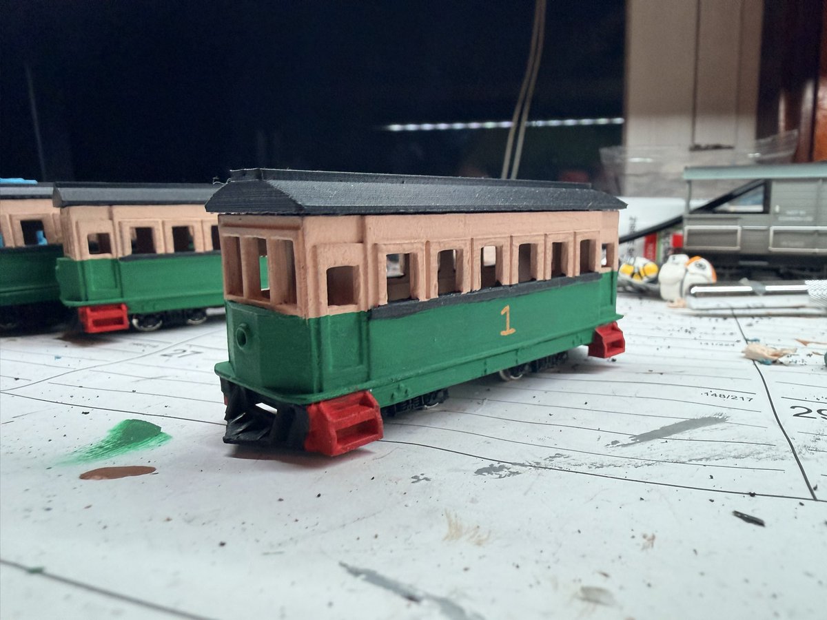 TR20003's tweet photo. I could use some help from you all. I made these 2-foot trolleys for the Vicarstown tramway but I never Gave them Names. I’d prefer them to be female if that’s ok. I’d like suggestions for them if you like to thank you. https://t.co/DbhJnzoOhv