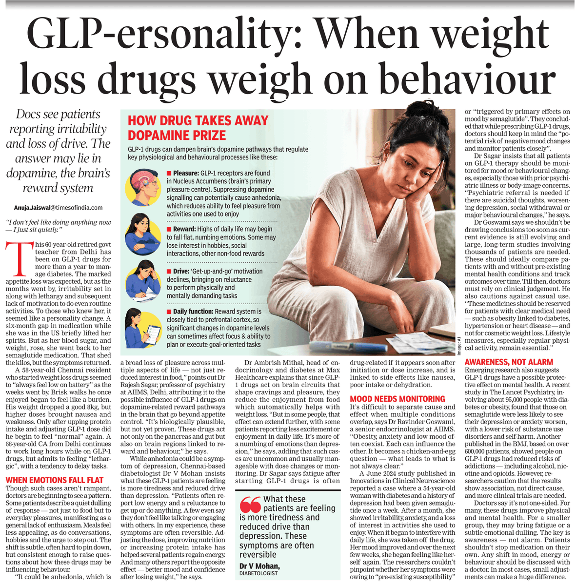 can glp 1 cause mood changes Excellent article by @AnujaJaiswalTOI in @timesofindia on the behavioural and psychological impact of GLP-1 medications, and why mood changes during weight-loss therapy need careful monitoring. Thank you for quoting me in this