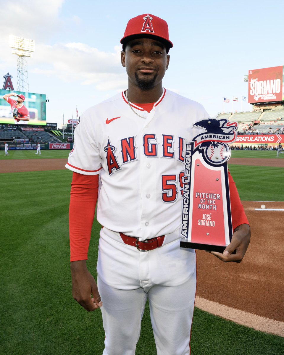 Angels's tweet photo. Before the start of tonight’s game, we recognized José Soriano for his A.L. Pitcher of the Month honor! 🏆 https://t.co/Z0SK2useff