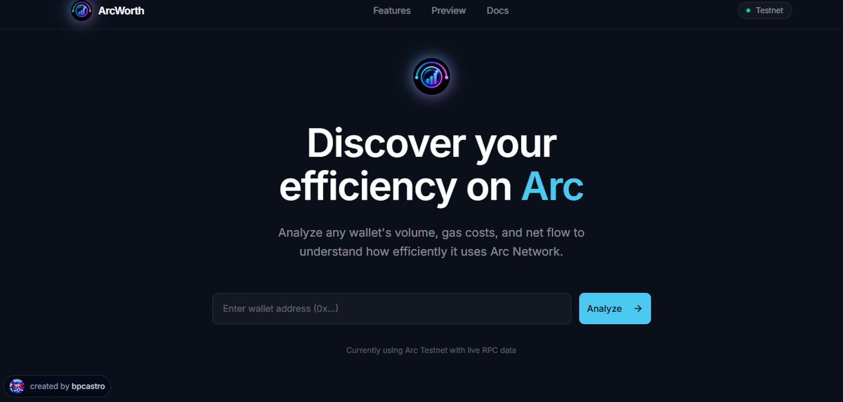 bpweb33's tweet photo. Today I want to share my project on @arc  with you

ArcWorth is a dashboard for analyzing portfolios on the Arc Network: 

>It shows volume, entries, exits, gas costs, and efficiency. 
>A simple way to see if your on-chain activity was truly worthwhile

https://t.co/TkGQYnLRz5 https://t.co/8eRTruztYZ