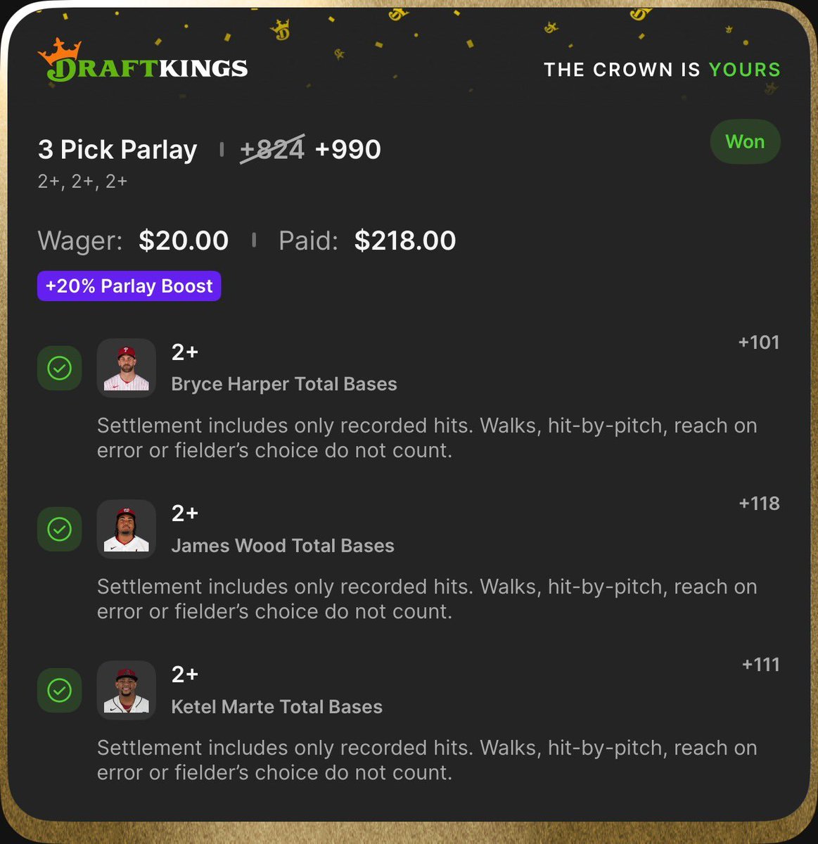 WiningPlaybook's tweet photo. Cinco De Mayo Bases Lay Cashes 💰🌮⚾️
Came short on the home runs but we keep moving📈
✅ Bryce Harper Cashed
❌ James Wood 20/30
❌ Ketel Marte 17/30

We stream live on Twitch every night doing research, breaking down the slate, and posting free plays 📊🔥
Free community Discord too 🤝
It’s a long season don’t miss out 👀
See y’all at 12AM EST 🎯
https://t.co/OqzIYkGAHo