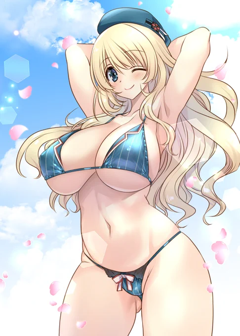 もう今更「みどりの日」でもないけど緑ビキニ愛宕さん。金でも良いかなと思ったけど、まぁみどりの日前提で描いたし、テカってれば良いかと。