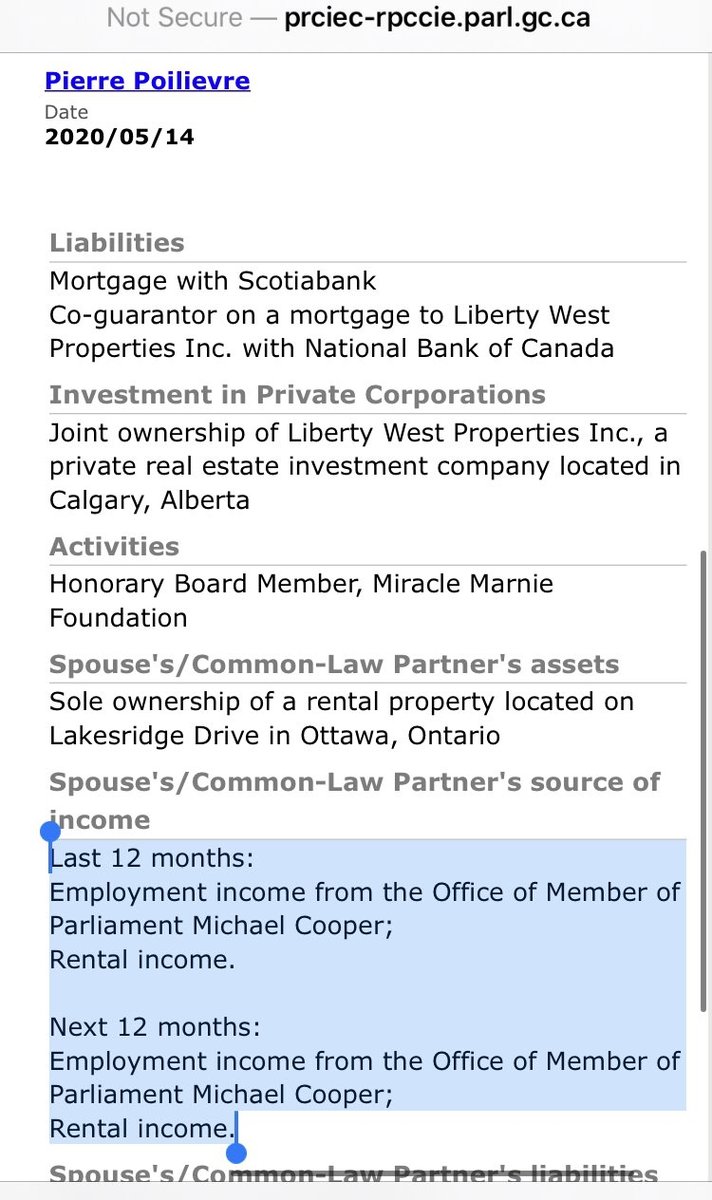 You thought I was kidding? Nope.  Here is Pierre's 2020 Income statement for Spouse: Notice the "rental income" from Michael Cooper and employment income for his wife, who worked for MP Michael Cooper. If that isn't grifting and conflict of interests -I don't know what is.