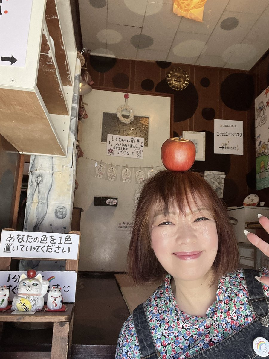 曇り空のならまち☁️

今日も三畳ギャラリー
12:00〜17:00オープンします🍎

入口では
頭にりんごを乗せた猫ちゃんがお出迎え🐈

「あなたの色を1色置いていってください」🌈
