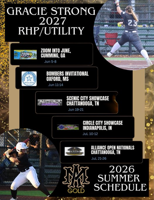 GracieS2027's tweet photo. 27 Uncommitted 2027s College Coaches Should Snag https://t.co/qK92AV89zw 

So blessed to make the @PrepSoftball list!  Thank you!  

Coaches, I would love to have you come watch me and my team, @AMGold27Wicks, this summer!  Our schedule is below: https://t.co/nm6XToyt7C