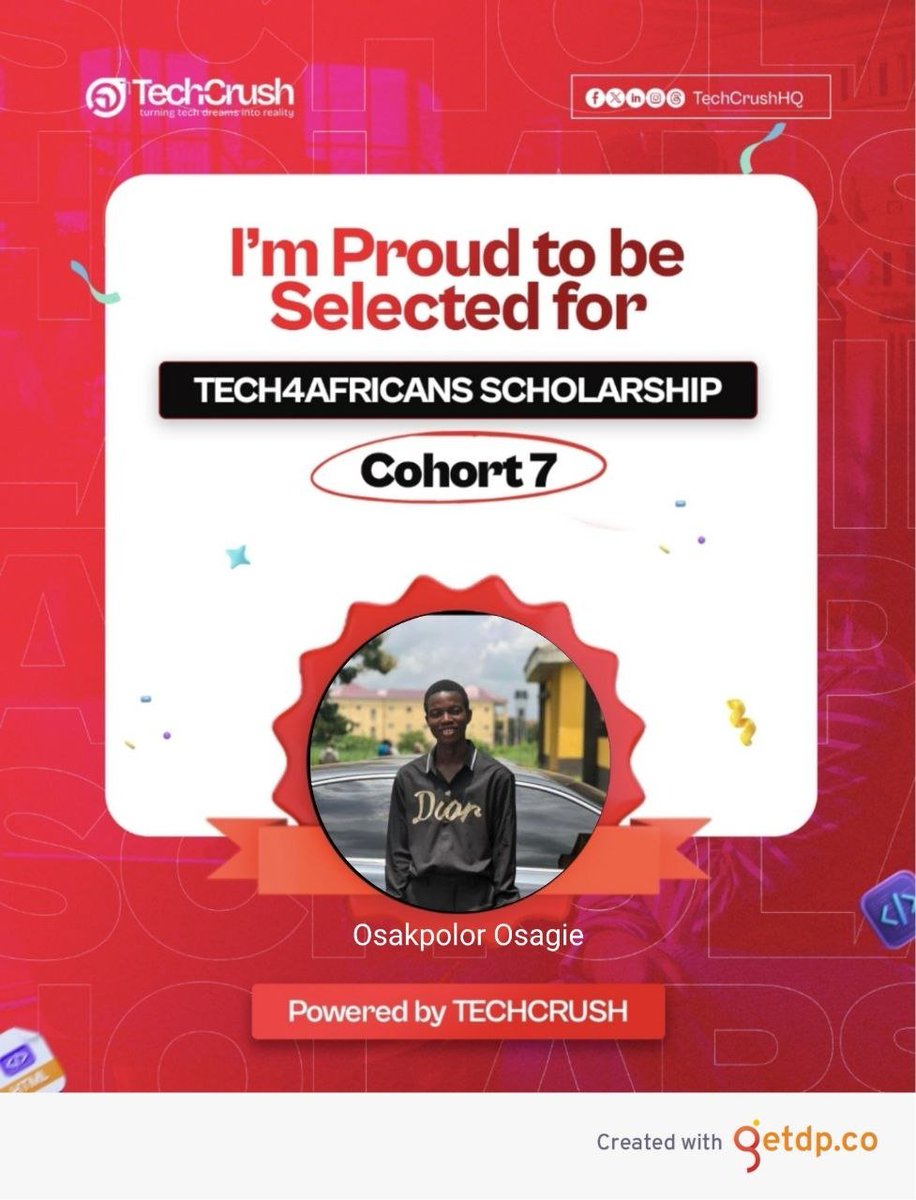 Shed_Analyst's tweet photo. Big news! 🚀 I've been selected for the Tech4Africans Scholarship — Cohort 7!

Proud to be part of a program shaping the next generation of African tech professionals. The Data Analyst journey continues! 📊✨

Grateful to @TechCrushHQ 🙌

#Tech4Africans #DataAnalyst #TechCrush https://t.co/FG1o0XQcZW
