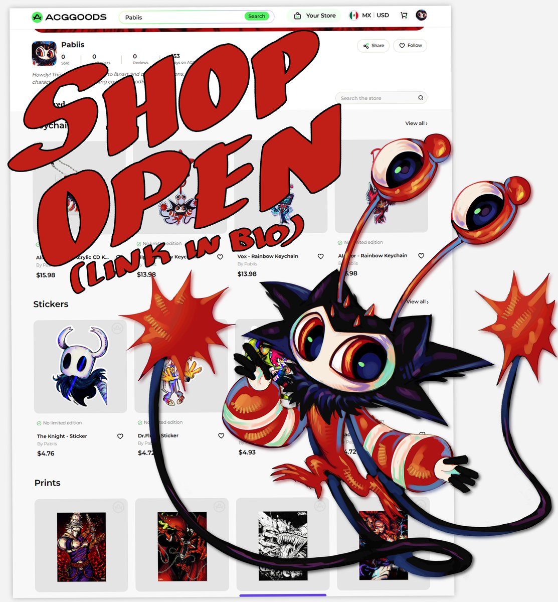 P4BIIS's tweet photo. 🔥ONLINE STORE OPEN!
🔥TIENDA ONLINE ABIERTA!
https://t.co/3VqqYaRCZP

#acggoods #onlineshop #hazbinhotel #undertail #blasphemous #spawn #art #fanmerch https://t.co/7UQEsCq8xS