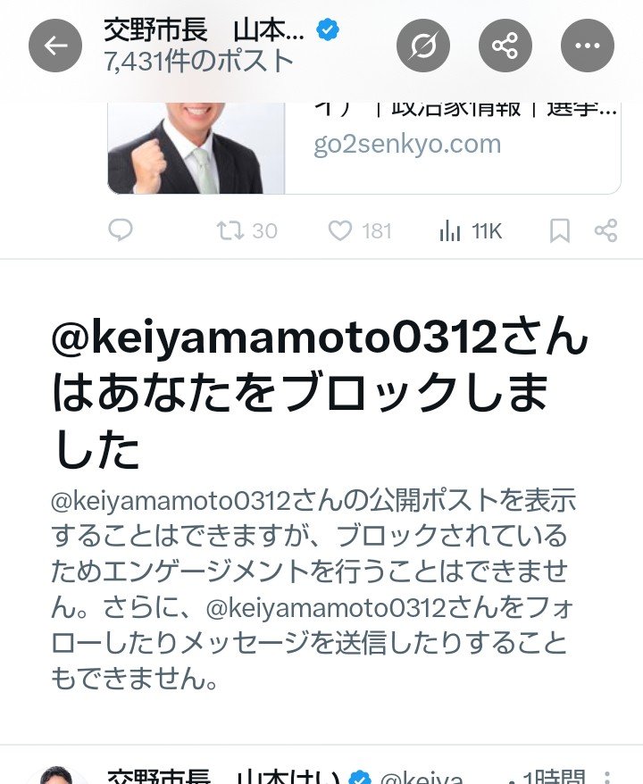 もちろん、私も山本けい交野市長さまに、ブロックされてますwww良かっ