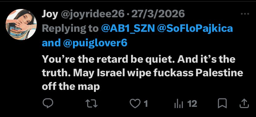 Qewtern's tweet photo. @joyridee26 @Lovethedawgs1 @nypost You're always so triggered when someone mentions palestine https://t.co/nNtwFCyQx0