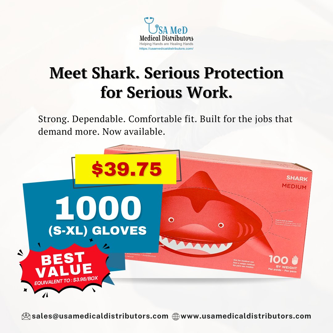 USAMedicalDistr's tweet photo. Meet Shark. Serious Protection for Serious Work.

Online Store : https://t.co/Ewi2SCosg3
#usamedmedicaldistributors #usamedicaldistributors #Nitrileglovessupplier #NitrileProtection  #handprotection #examgloves #cleaninggloves https://t.co/jYx4I0qFTu