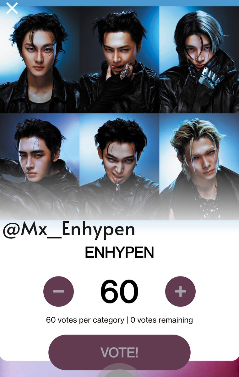 Mx_Enhypen's tweet photo. [RECORDATORIO] 📢 #ENHYPEN

No olviden votar diariamente por ENHYPEN en los American Music Awards (AMAs) 2026 ❤️

Hoy es día de votos dobles ‼️

🗳️ Pueden votar en:
🟡 Instagram usando el #malekpopenhypen (cuenta pública, 30 comentarios por cuenta y cada comentario cuenta X2)
🖇️ https://t.co/lo4E4ssWNN

🔵 Página web (60 votos por cuenta)
🖇️ https://t.co/g5Pva1Q6xQ

Sigamos votando por ENHYPEN para ganar este premio 🔥

@ENHYPEN_members
© 🌟🐧 ENHYPEN México 🇲🇽