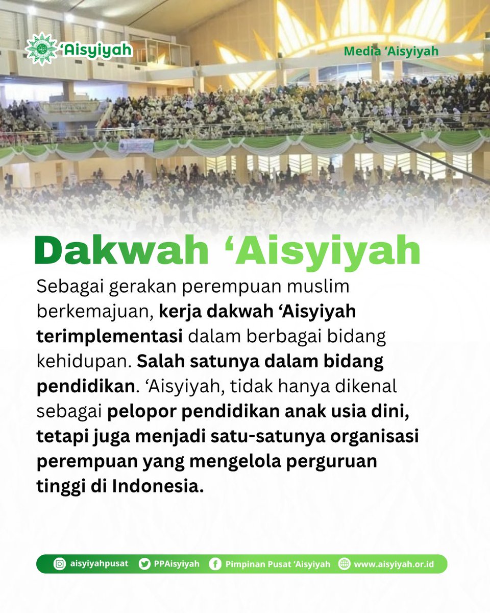 PPAisyiyah's tweet photo. Selama lebih dari satu abad, ‘Aisyiyah konsisten memajukan pendidikan—dari usia dini hingga perguruan tinggi. Perempuan tidak hanya mengakses pendidikan, tetapi memimpin dan mengembangkannya untuk memajukan generasi penerus bangsa
#Aisyiyah #Milad109Aisyiyah #PendidikanTinggi https://t.co/hDqLTzM7YW