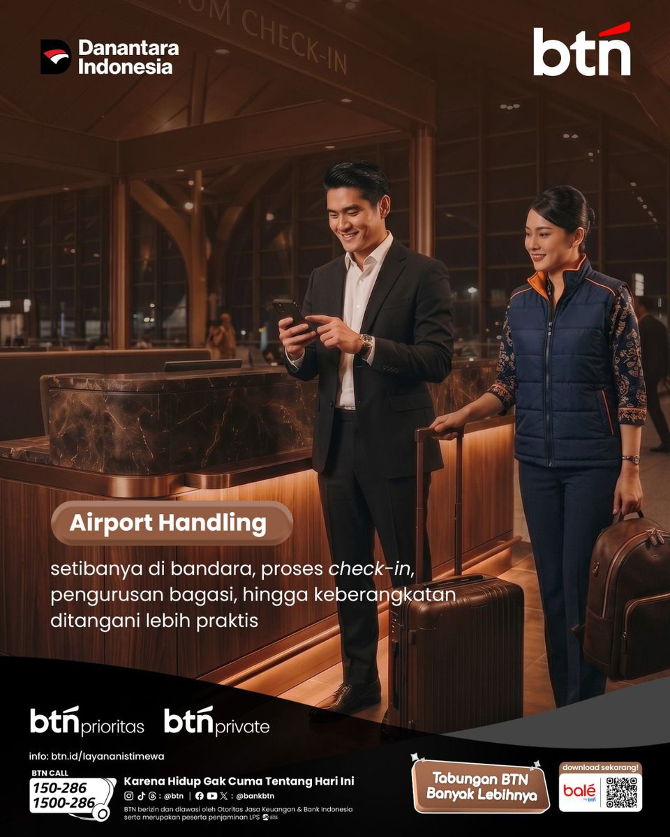 bankbtn's tweet photo. Perjalanan Anda layak mendapatkan pengalaman yang eksklusif.

Bergabung dengan BTN Prioritas dan BTN Private, nikmati privileges di setiap langkah perjalanan Anda. Mulai dari Airport Transfer, Airport Handling, hingga akses Airport Lounge &amp; Subway Lounge https://t.co/eNqkH0ftRs