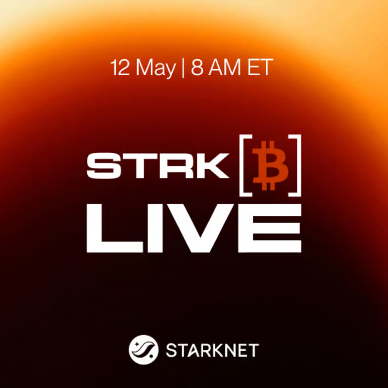 StarkWareLtd's tweet photo. Privacy at planetary scale begins on May 12.

Join the Starknet ecosystem online to celebrate the launch of strkBTC.
https://t.co/gRKcOBnUJb https://t.co/mmjpNZMqGX