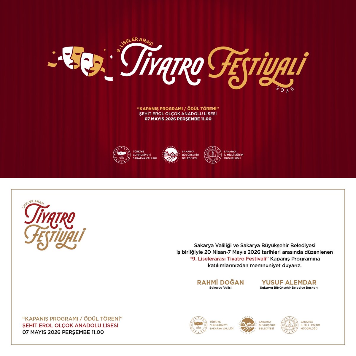 SakaryaAjanda54's tweet photo. Akyazı Nilüfer Hatun Kız MTAL 'in ödül beklediği büyük gün yarın.
Tiyatro Festivali sonuçları açıklanıyor. https://t.co/ImcL1brfnT