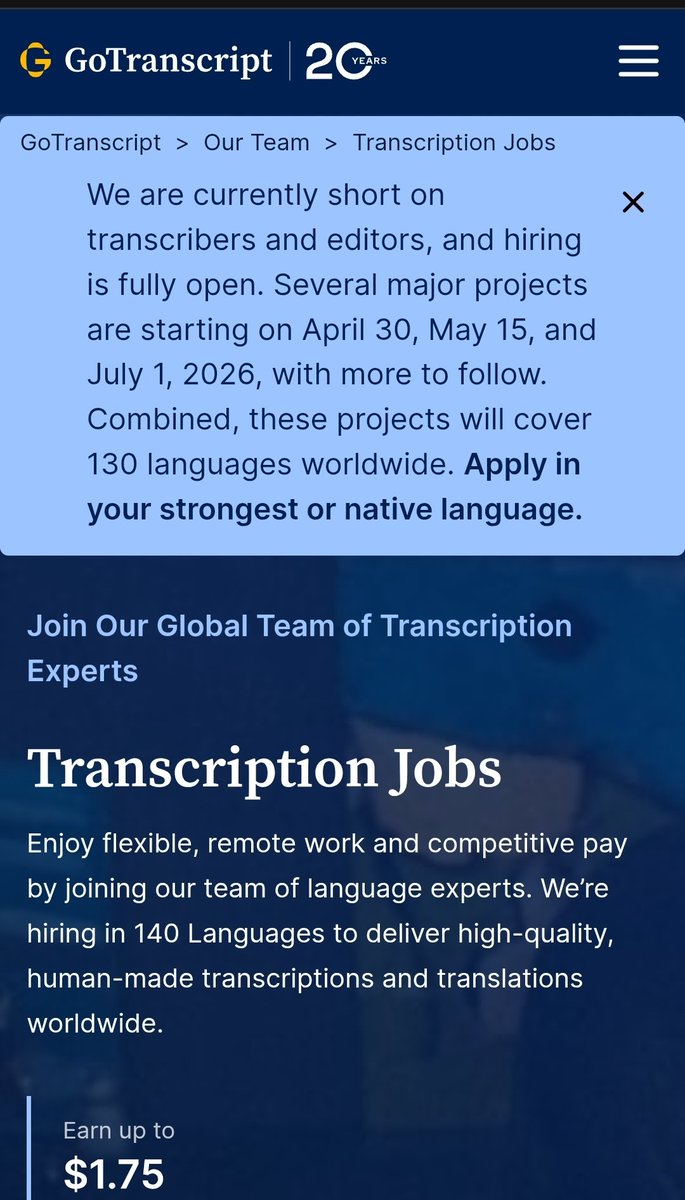 🚨 GoTranscript is hiring Transcribers & Editors worldwide RIGHT NOW 👀🎙️ ...