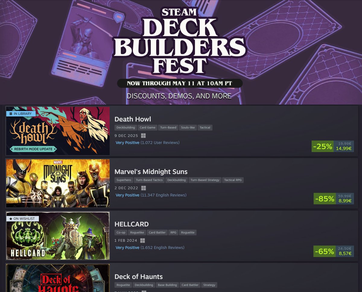 outerzonetweets's tweet photo. #DeathHowl is a part of Steam #DeckbuildersFest 🤩

9.5/10 - DualShockers
9/10 - Destructoid
9/10 - Edge Magazine

On 25% sale right now:
https://t.co/1YFxfz18Eg

#indiegame https://t.co/i3l5Be38pw