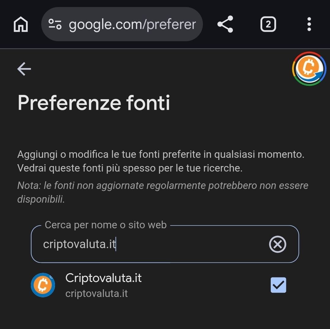🙂Ora potete aggiungere il nostro sito alle vostre fonti preferite su Google. 

È una nuova funzionalità introdotta da Big G, che in questo caso vi darà una mano a evitare scammer di pre-sale, copiatori seriali e più in generale chi vi vuole mettere - con l'inganno - le mani in