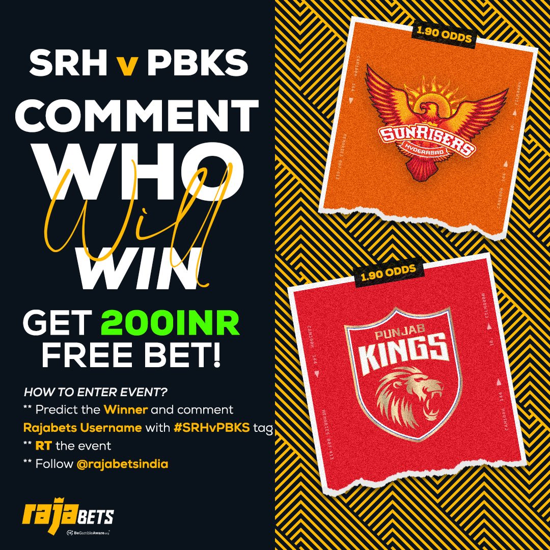 rajabetsindia's tweet photo. Choose the winner of today's #SRHvPBKS match and win 200INR Free Bet! 🇮🇳

How to enter event? 🎉

👉🏻 Follow @rajabetsindia

👉🏻 Repost the post

👉🏻 Comment Username with your predict (SRH or PBKS) and add #SRHvPBKS

➡️ https://t.co/VNnS5tDxJB https://t.co/o7vCZeyZU7