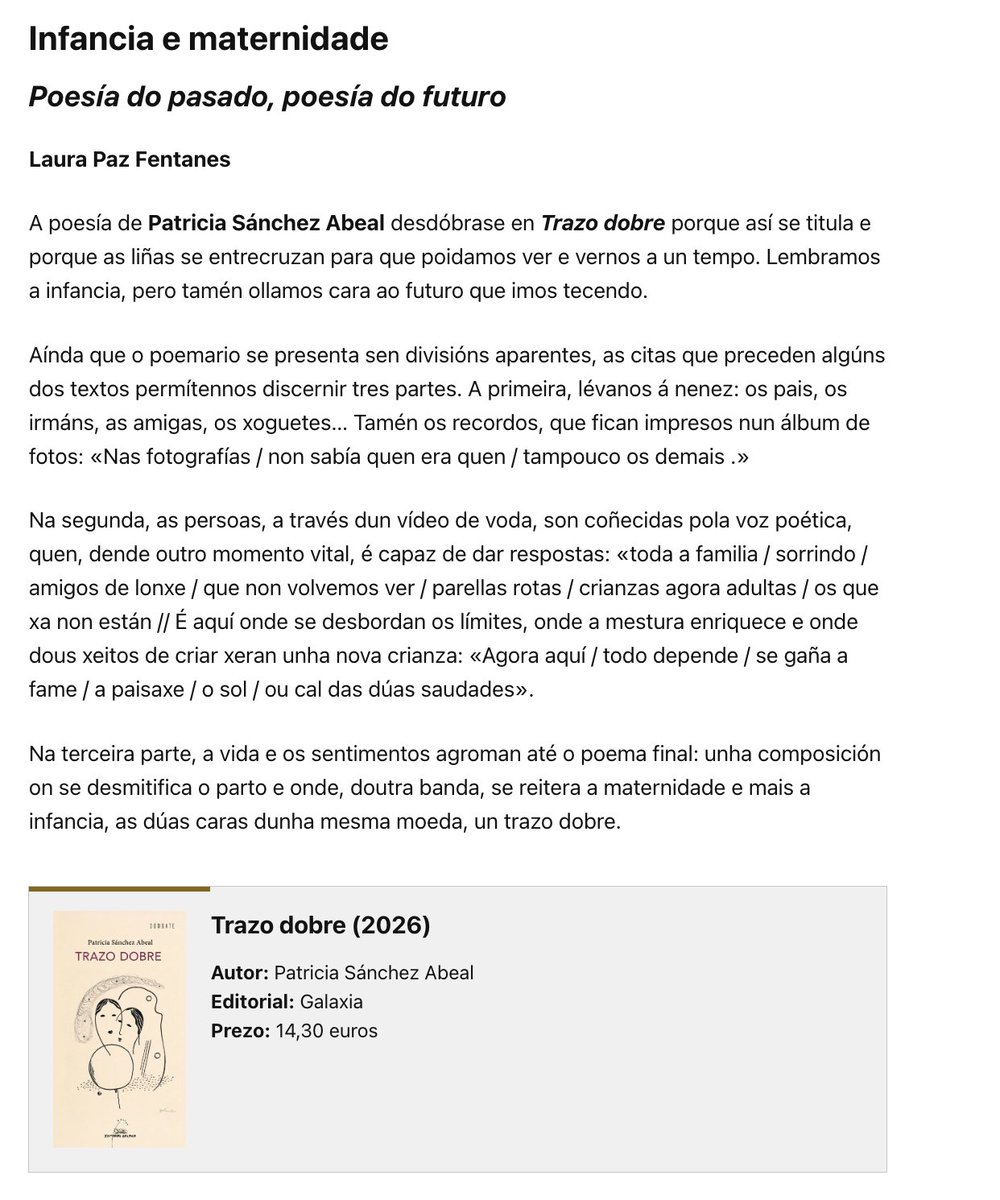 EdGalaxia's tweet photo. Laura Paz Fentanes: "A poesía de Patricia Sánchez Abeal desdóbrase en Trazo dobre porque así se titula e porque as liñas se entrecruzan para que poidamos ver e vernos a un tempo. Lembramos a infancia, pero tamén ollamos cara ao futuro que imos tecendo" #farodacultura @Farodevigo https://t.co/11v0gklkUc