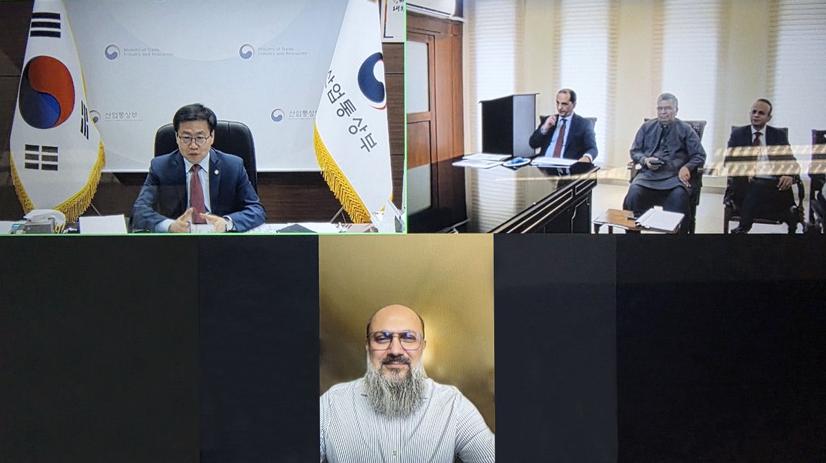 MOTIRKoreaEng's tweet photo. Trade Minister Yeo Han-koo of #MOTIR held a virtual meeting with Pakistan’s Federal Minister for Commerce Jam Kamal Khan on April 30, 2026, to discuss ways to advance #Korea–#Pakistan #CEPA negotiations and expand bilateral trade and investment cooperation. https://t.co/bwW8yrQ3TS