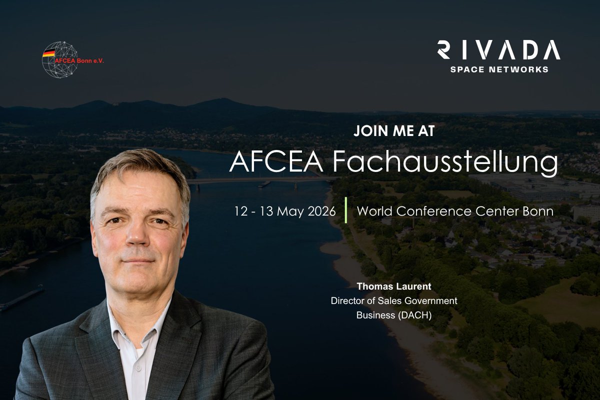 rivadaspace's tweet photo. Join our Director of Sales Government Business (DACH) @thomas__laurent at @AFCEABonn Fachausstellung next week, where cutting-edge technology solutions for the defense sector can be found under one roof!

#AFCEA2026 https://t.co/62XfyzN9Kw