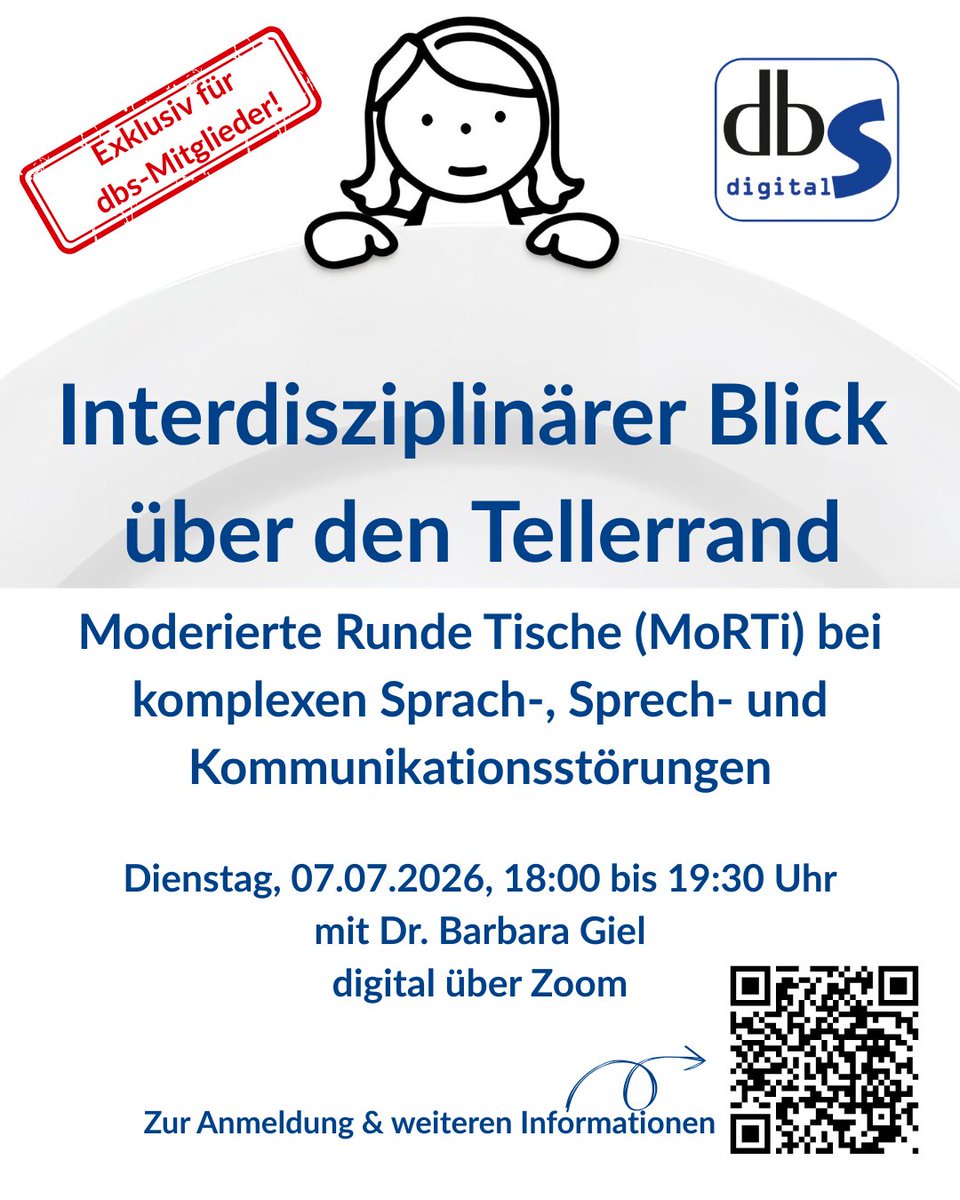 dbs_ev's tweet photo. Es gibt noch Plätze für den dbs-digital-Workshop am 07.07.2026: "Moderierte Runde Tische bei komplexen Sprach-, Sprech- und Kommunikationsstörungen"! 
Jetzt buchen &amp; dabei sein!
https://t.co/Y25ih6Cr52

#sprachtherapeuten #sprachtherapie https://t.co/0JDLz9xpWA