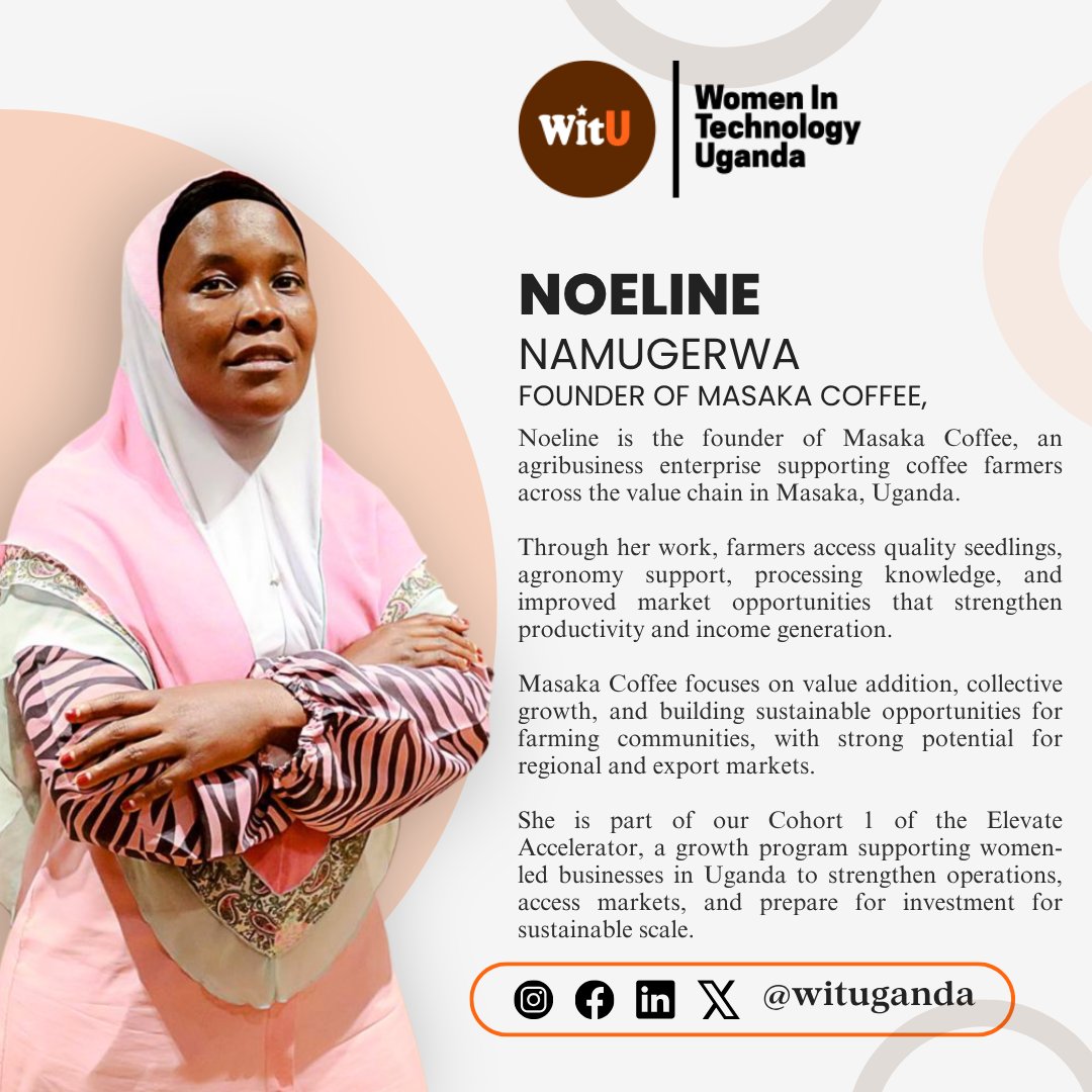 wituganda's tweet photo. This #WomanCrushWednesday we celebrate Namugerwa Noeline, founder of Masaka Coffee, supporting farmers through quality seedlings, agronomy support, processing, and market access

Proud member of Cohort 1 of the Elevate Accelerator at @wituganda 

#WCW #WomenInBusiness https://t.co/pLD08kwqUN